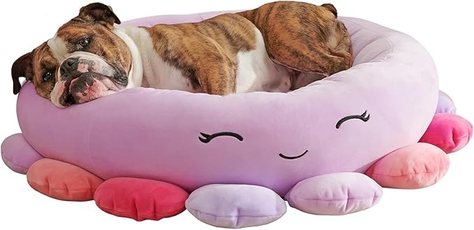 Octopus Squishmallow Pet Bed with Bulldog
